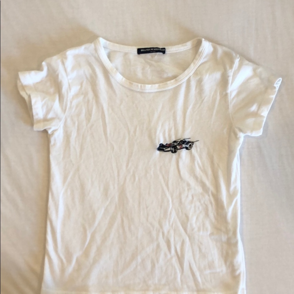 Race car stitched White Tee ~ Brandy Melville